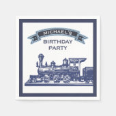 ヴィンテージ レトロ トレイン キッズ バースデーパーティー ペーパー スタンダードカクテルナプキン (正面)