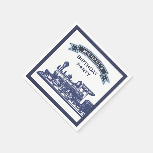 ヴィンテージ レトロ トレイン キッズ バースデーパーティー ペーパー スタンダードカクテルナプキン (角)