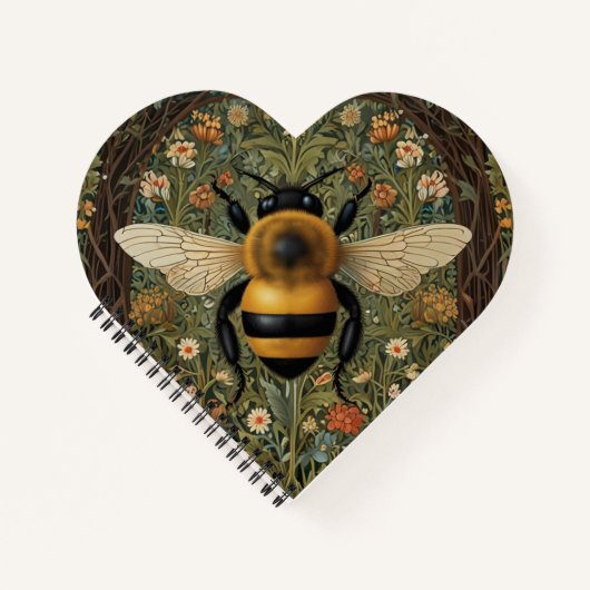 ヴィンテージ レトロ ハチ ボヘミアンフラワーボタニカルアート ノートブック (正面)