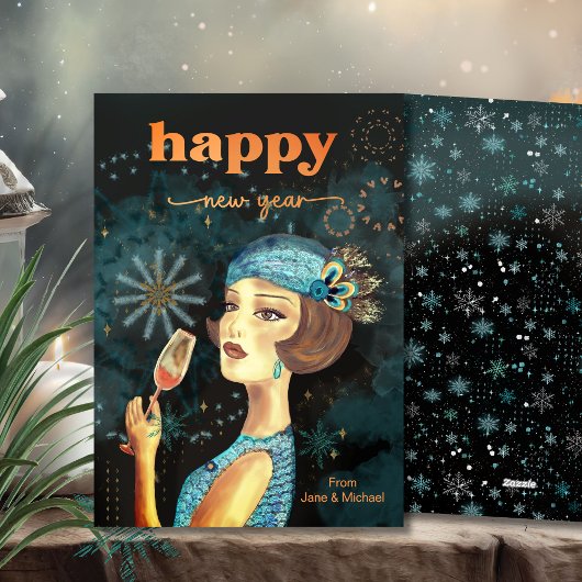 ヴィンテージ レトロ ハッピー ニューイヤー シーズンカード