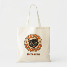 ヴィンテージ レトロ ハッピー ハロウィン 黒猫 トートバッグ
