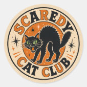 ヴィンテージ・レトロ・ハッピー・ハロウィン・黒猫 ラウンドシール (正面)