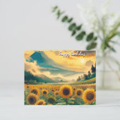 ヴィンテージ レトロ ハッピー バースデー ひまわり ポストカード (スタンド正面)