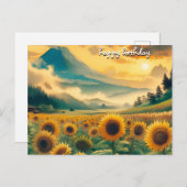 ヴィンテージ レトロ ハッピー バースデー ひまわり ポストカード (正面/裏面)