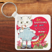 ヴィンテージ レトロ バレンタインデーの猫がアイスクリームを食べる キーホルダー (正面)