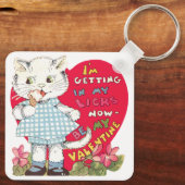 ヴィンテージ レトロ バレンタインデーの猫がアイスクリームを食べる キーホルダー (裏面)