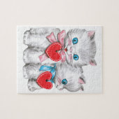 ヴィンテージ レトロ バレンタインデーの猫たち、かわいい子猫 ジグソーパズル (横)
