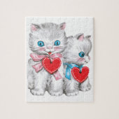 ヴィンテージ レトロ バレンタインデーの猫たち、かわいい子猫 ジグソーパズル (縦)