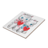 ヴィンテージ レトロ バレンタインデーの猫たち、かわいい子猫 タイル (側面)