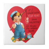 ヴィンテージ レトロ バレンタインデー,少年がハートを釣る タイル (正面)