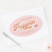 ヴィンテージ レトロ ピンク オレンジ ポップコーン ウェディング フェイバー 楕円形シール (封筒)