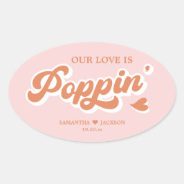ヴィンテージ レトロ ピンク オレンジ ポップコーン ウェディング フェイバー 楕円形シール
