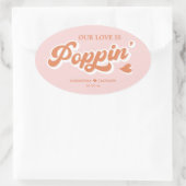 ヴィンテージ レトロ ピンク オレンジ ポップコーン ウェディング フェイバー 楕円形シール (バッグ)