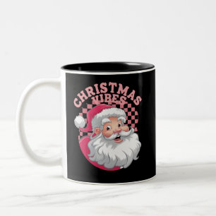 ヴィンテージ レトロ ピンク サンタ クリスマス ツートーンマグカップ