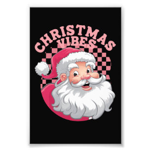 ヴィンテージ レトロ ピンク サンタ クリスマス フォトプリント