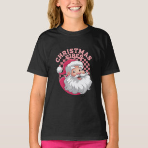 ヴィンテージ レトロ ピンク サンタ クリスマス Tシャツ