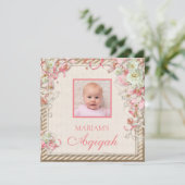 ヴィンテージ レトロ ピンク フラワー ベビーガール フォト アキカ 招待状 (スタンド正面)