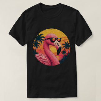 ヴィンテージ・レトロ・フラミンゴ・ビーチ・サンセット・サングラス Tシャツ