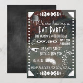 ヴィンテージ レトロ ブラックボード ハット パーティー 招待状 (正面/裏面)