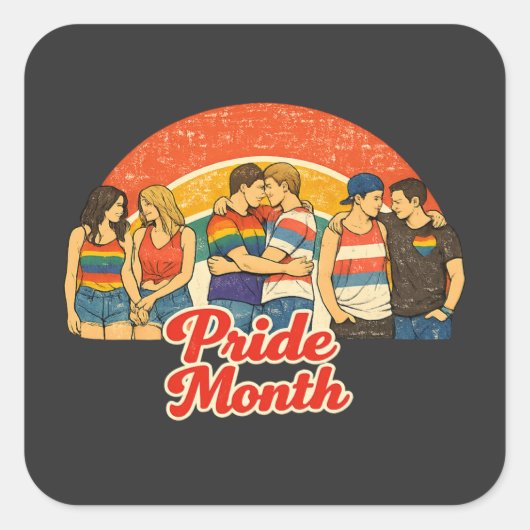 ヴィンテージ・レトロ・プライド月間LGBTQお祝い スクエアシール (正面)