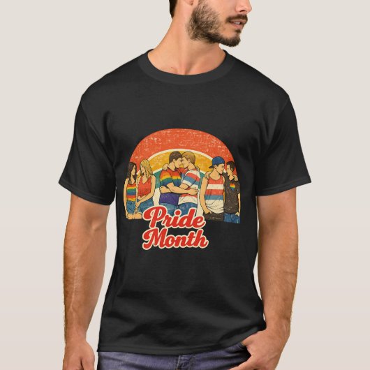 ヴィンテージ・レトロ・プライド月間LGBTQお祝い Tシャツ (正面)