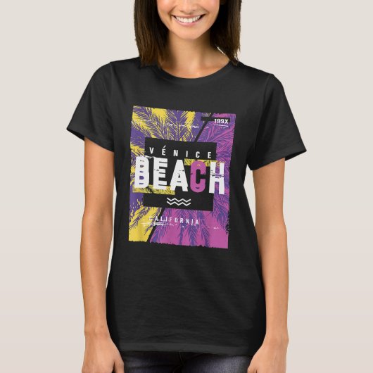 ヴィンテージ レトロ ベニス ビーチ CA Tシャツ 太陽 サーフィン B (正面)