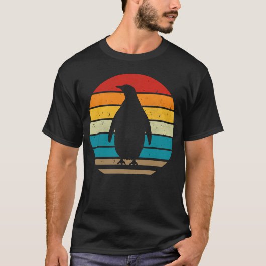 ヴィンテージ レトロ ペンギン 日没 70年代 80年代 90年代 ペンギン Tシャツ (正面)