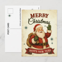 ヴィンテージ レトロ メリークリスマス&ハッピーニューイヤー シーズンポストカード