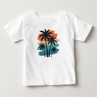 ヴィンテージ・レトロ・ヤシの木Tシャツ – 日没のトロピカル ベビーTシャツ