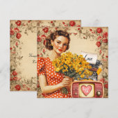 ヴィンテージ レトロ レディ バレンタイン フラット ホリデー カード (正面/裏面)