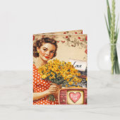 ヴィンテージ レトロ レディ バレンタイン フラット ホリデー カード (正面)