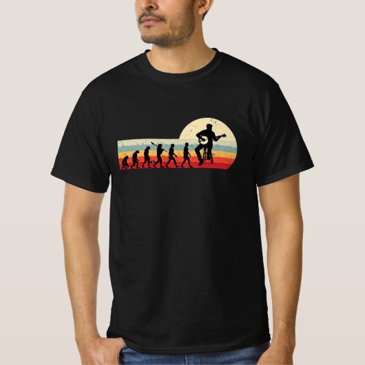 ヴィンテージ レトロ 人類の進化 バンジョーギター Tシャツ (正面)