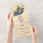 ヴィンテージ レトロ 古い ばかり結婚したカップル 50年代のウェディング オールインワン招待状 (貼ってはがせる)