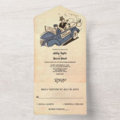 ヴィンテージ レトロ 古い ばかり結婚したカップル 50年代のウェディング オールインワン招待状 (内側)