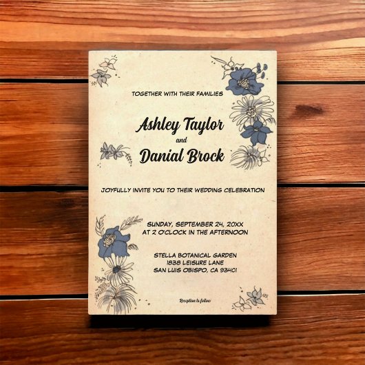 ヴィンテージ レトロ 古い ラスティック ボタニカル フローラル ウェディング 招待状