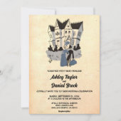 ヴィンテージ レトロ 古老 カップル アンティーク ラスティック ウェディング 招待状 (正面)
