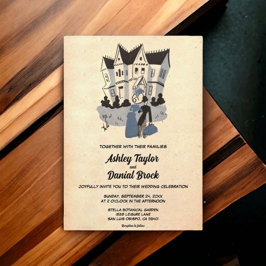 ヴィンテージ レトロ 古老 カップル アンティーク ラスティック ウェディング 招待状