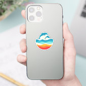 ヴィンテージ レトロ 夏の時間 ビーチ イルカ シール (スマートフォン)