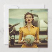ヴィンテージ レトロ 女性 飛行機 旅行 誕生日 おしゃれ カード (正面)
