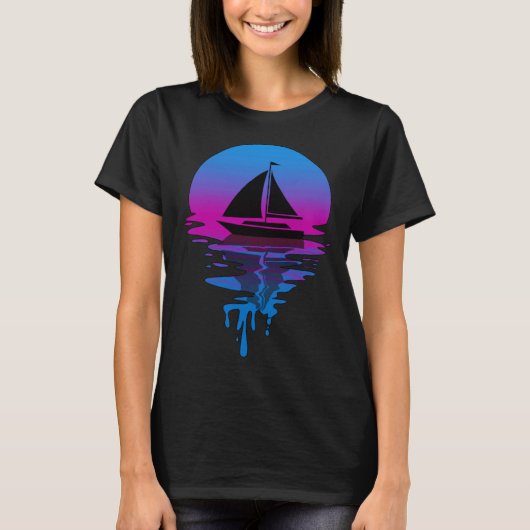 ヴィンテージ レトロ 日没 セーリング Tシャツ (正面)