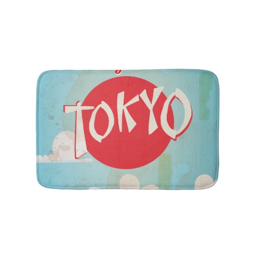 ヴィンテージ レトロ 東京へ飛ぶ 旅行ポスター バスマット (正面)