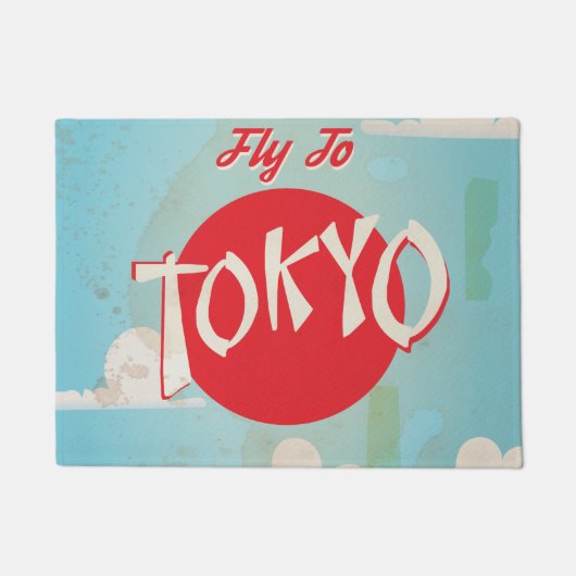 ヴィンテージ レトロ 東京旅行ポスター 飛んでいこう ドアマット (正面)