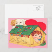 ヴィンテージ レトロ 犬小屋 バレンタインカード シーズンポストカード (正面/裏面)