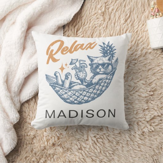 ヴィンテージ レトロ 猫 リラックス ハンモック カクテル おしゃれ クッション (ブランケット)