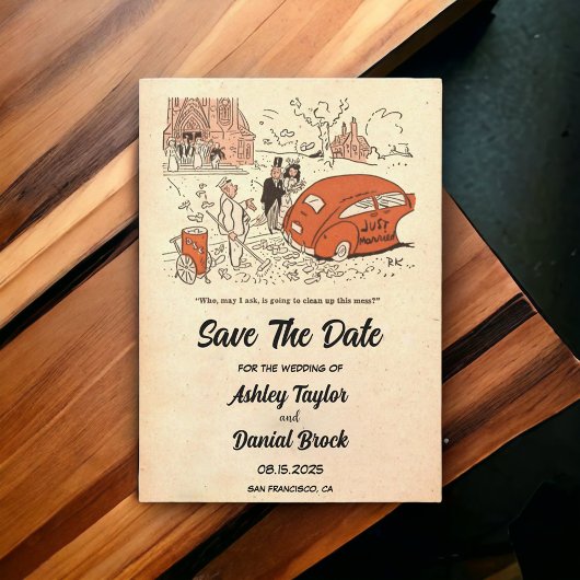 ヴィンテージ レトロ 皮肉 面白い 結婚式 Save the Date 招待状