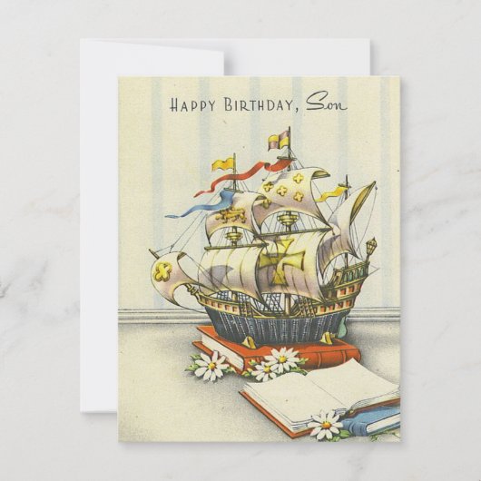 ヴィンテージ レトロ 船 ハッピー バースデー 息子 ノートカード (正面)