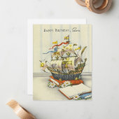 ヴィンテージ レトロ 船 ハッピー バースデー 息子 ノートカード (正面/裏面インサイチュ)