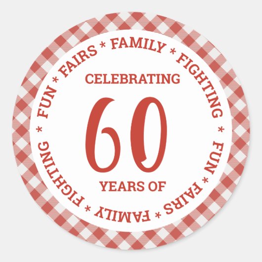 ヴィンテージ レトロ 赤 白 ギンガム チェック オーダーメイド テキスト ラウンドシール (正面)