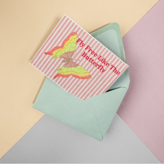 ヴィンテージ レトロ 赤 黄 緑 バタフライ ポストカード