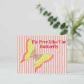 ヴィンテージ レトロ 赤 黄 緑 バタフライ ポストカード (スタンド正面)